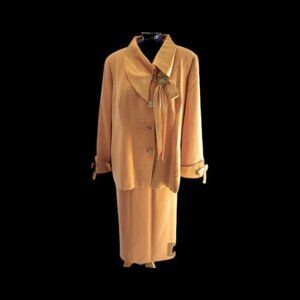 Vintage Donna Vinci Rhinestone Embellished Plus Size Skirt Suit & Brooch SZ 24